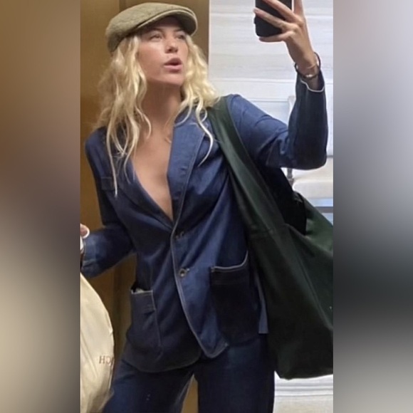 Vintage Y2K Denim Blazer Jacket Size Small Dark Wash Blue Jean Cotton - Picture 7 of 7